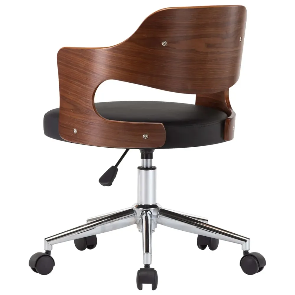 Chaise fauteuil siège pivotante de bureau informatique étude bois courbé et similicuir noir 02_0024149