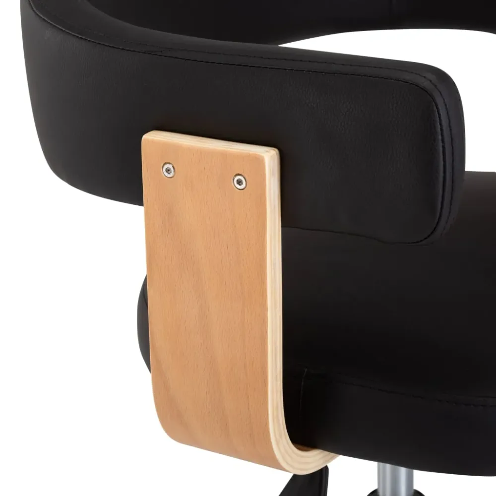 Chaise fauteuil siège pivotante de bureau informatique étude bois courbé et similicuir noir 02_0024152
