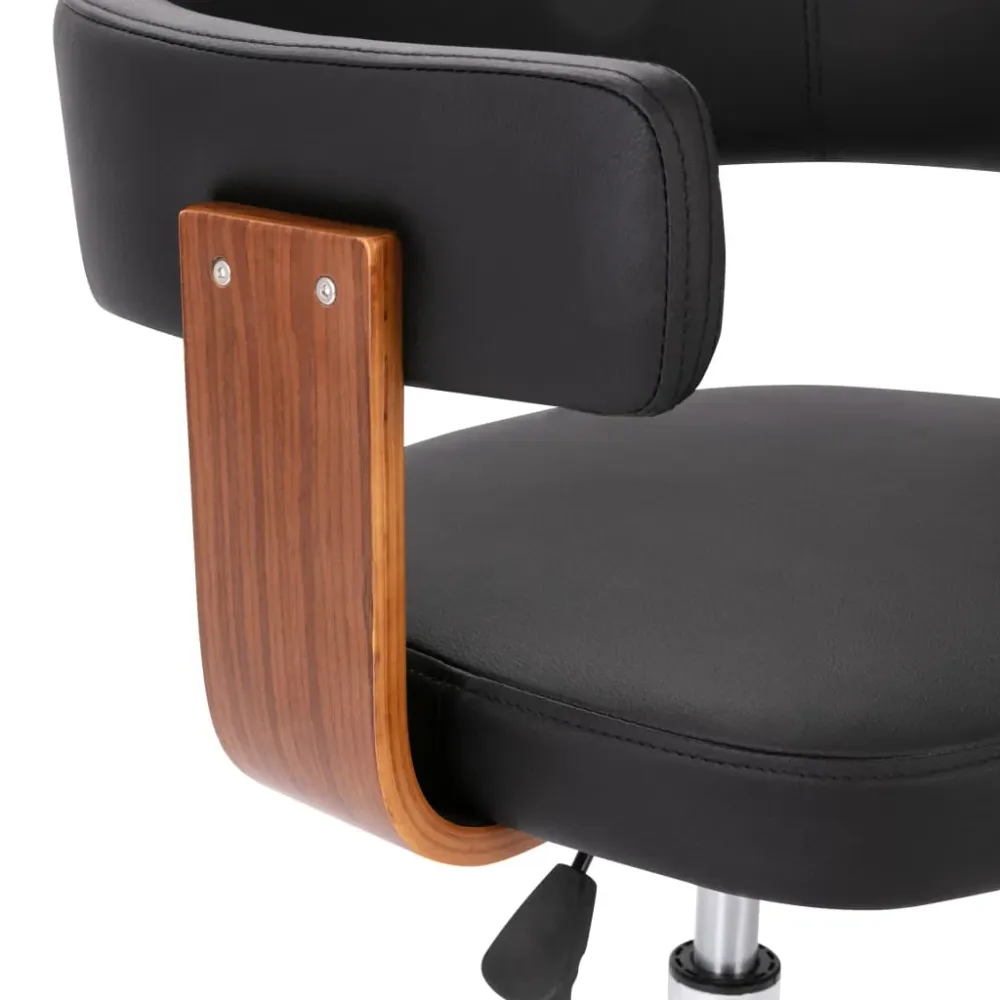 Chaise fauteuil siège pivotante de bureau informatique étude bois courbé et similicuir noir 02_0024150