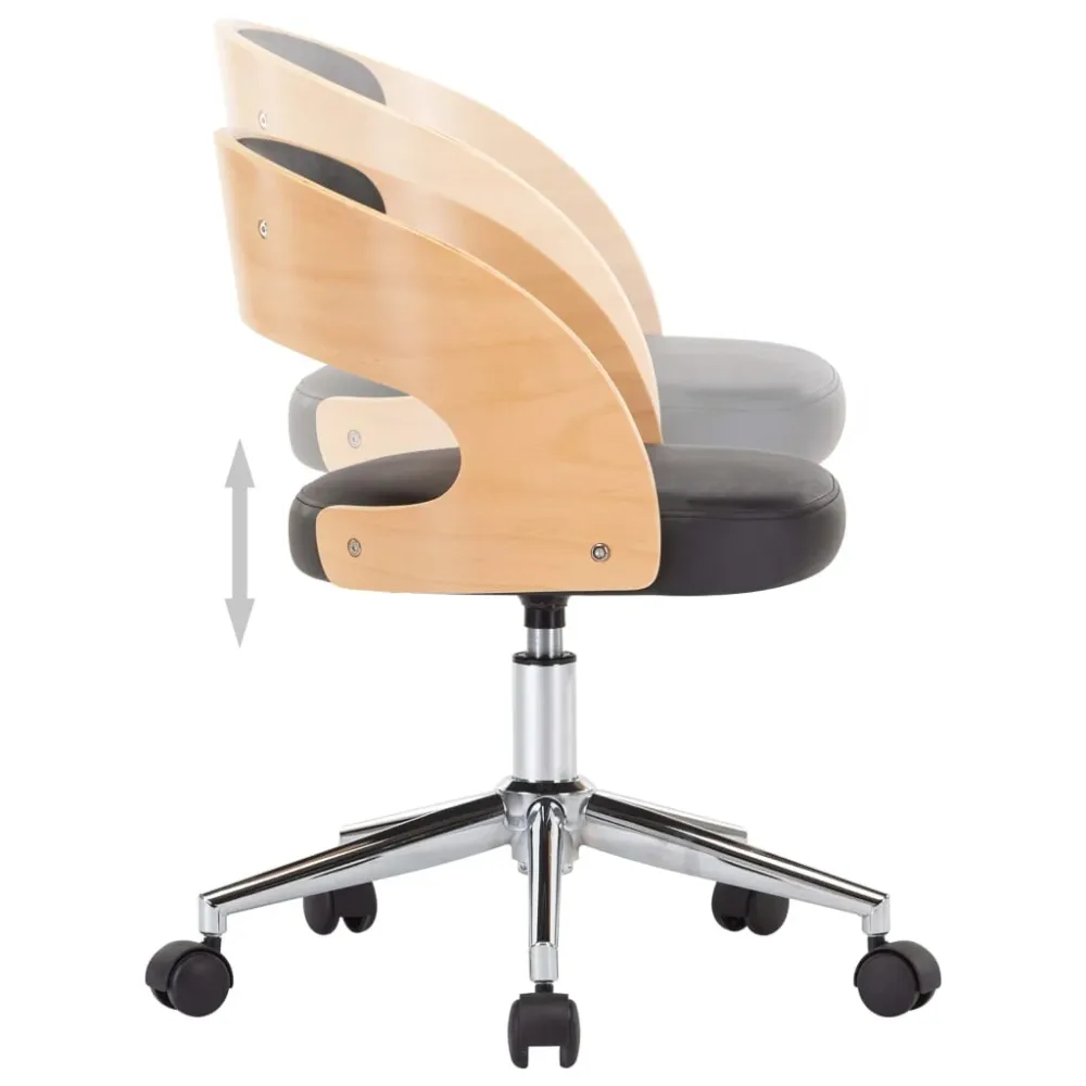 Chaise fauteuil siège pivotante de bureau informatique étude bois courbé et similicuir noir 02_0024154
