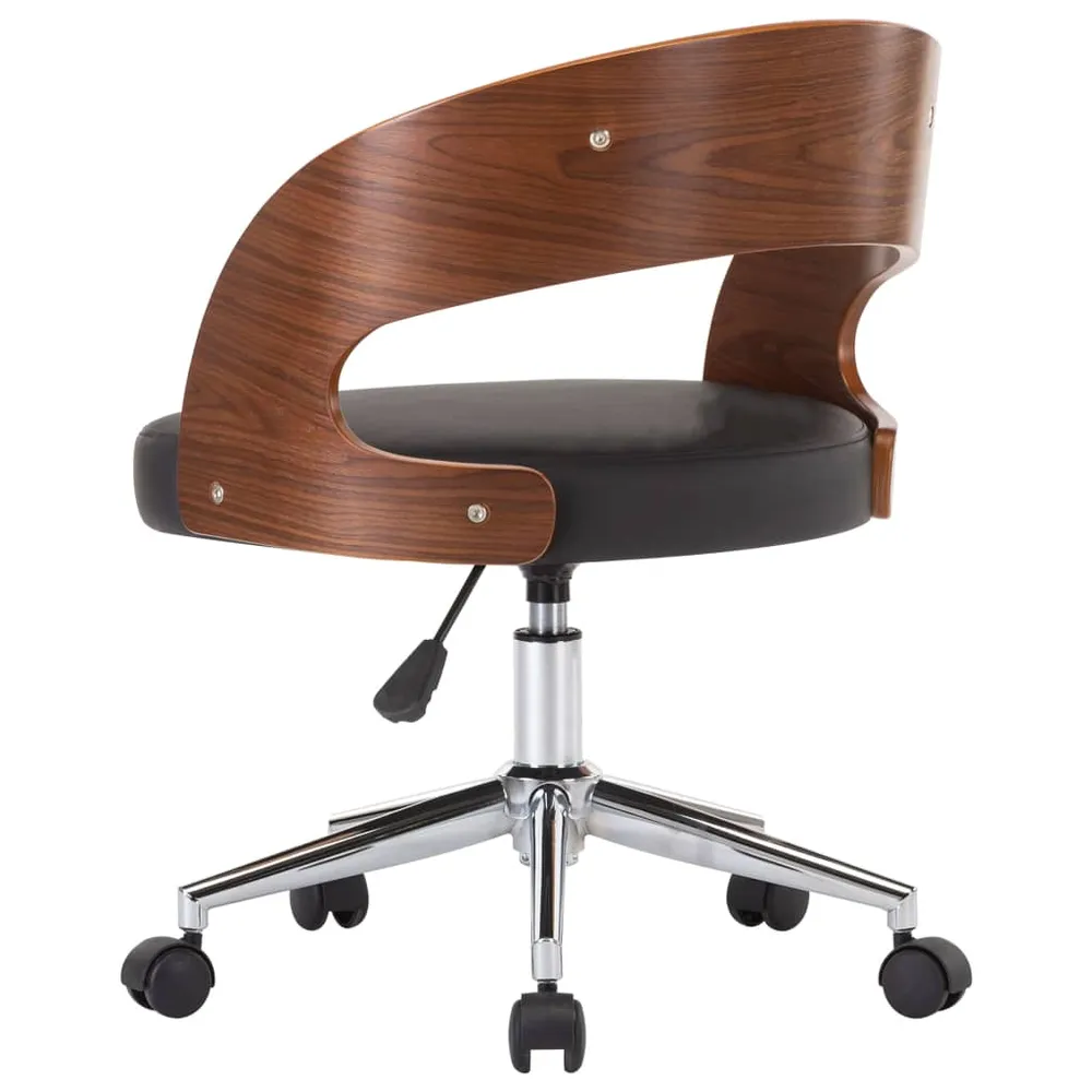 Chaise fauteuil siège pivotante de bureau informatique étude bois courbé et similicuir noir 02_0024151