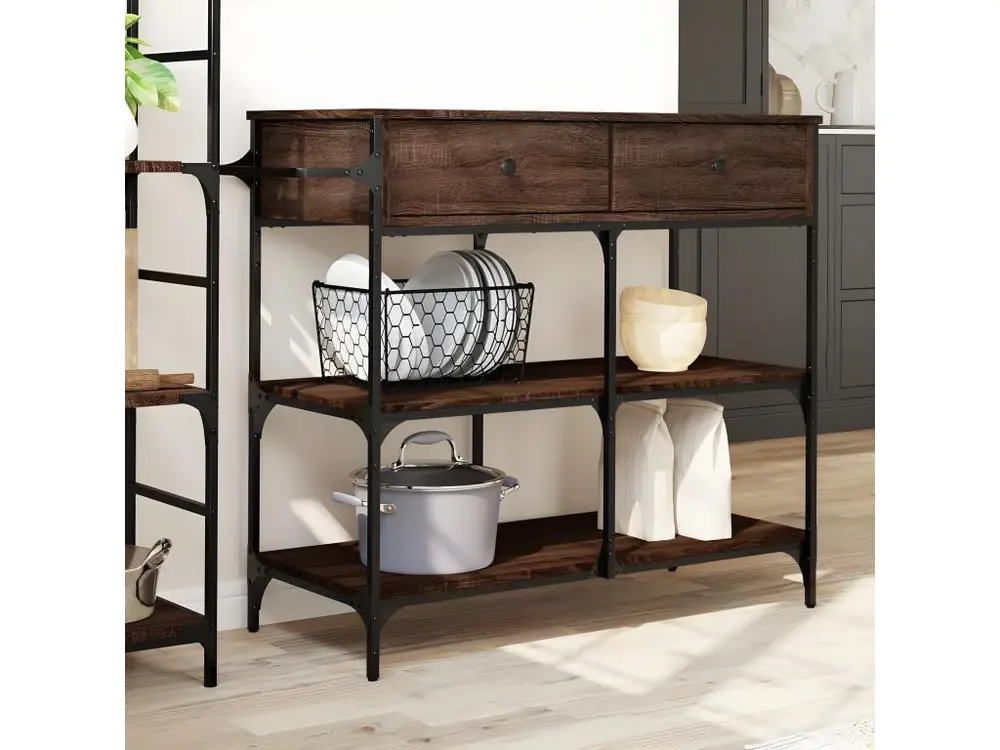 Chariot de cuisine chêne marron 105x42x95 bois d'ingénierie