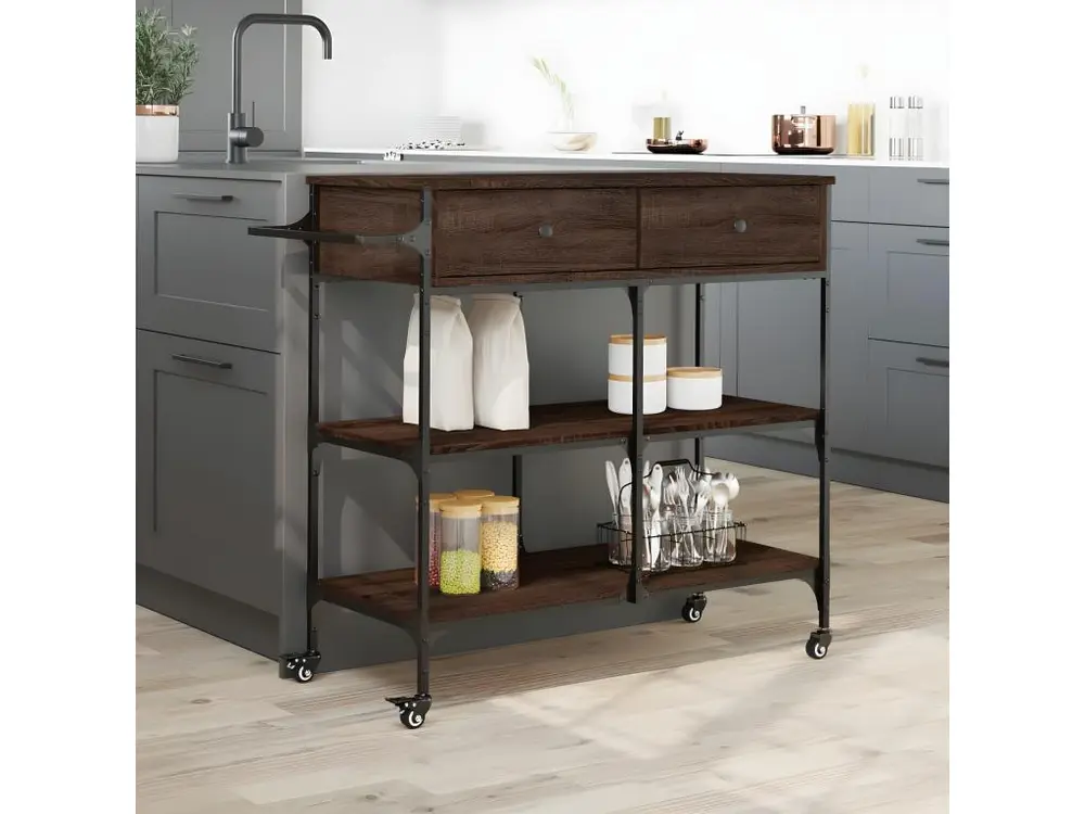 Chariot de cuisine chêne marron 105x42x95 bois d'ingénierie