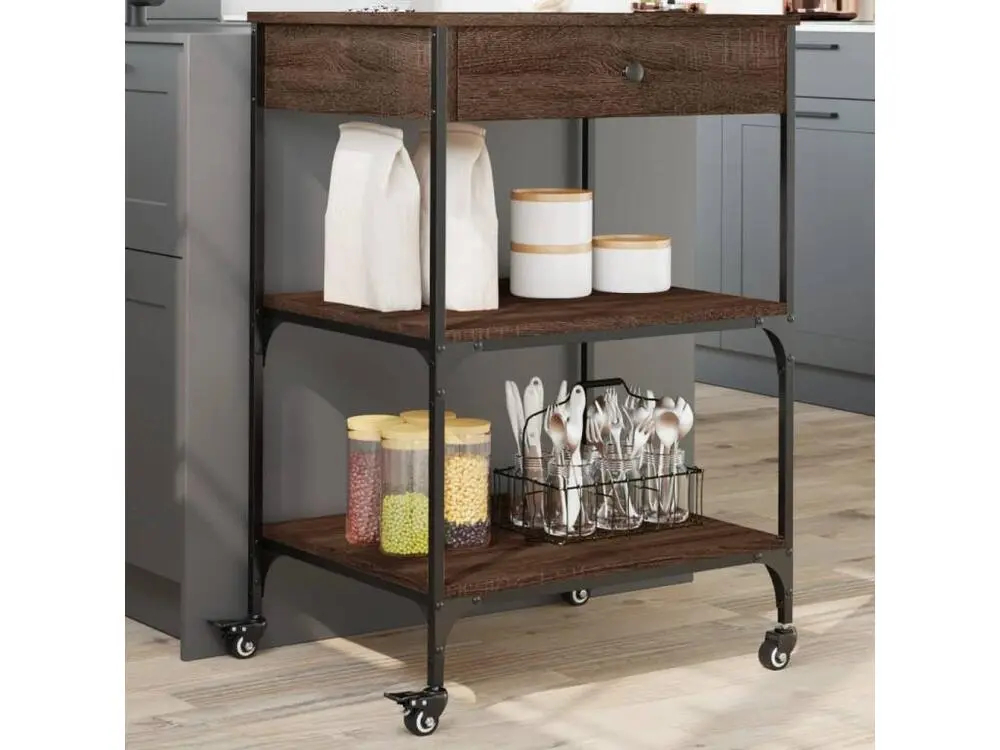 Chariot de cuisine chêne marron 60x48x89,5 cm bois d'ingénierie