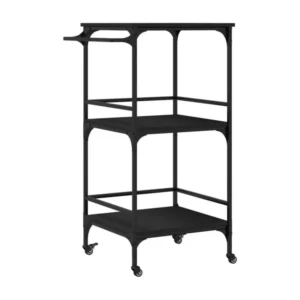 Chariot de cuisine noir 60,5x50x105 bois d'ingénierie