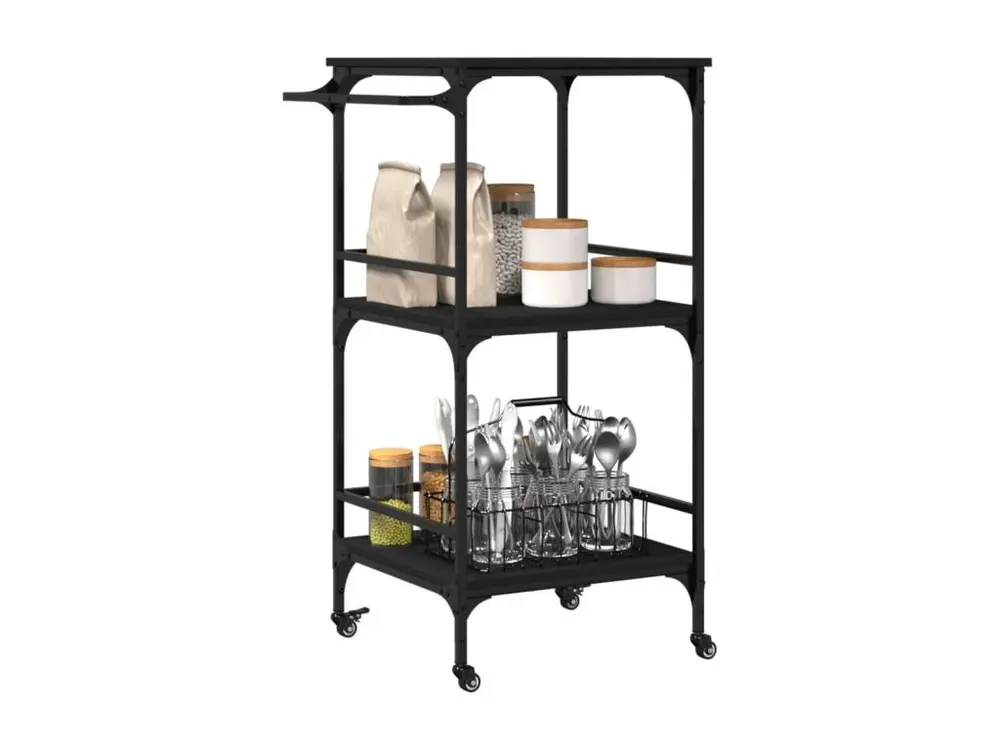 Chariot de cuisine noir 60,5x50x105 bois d'ingénierie