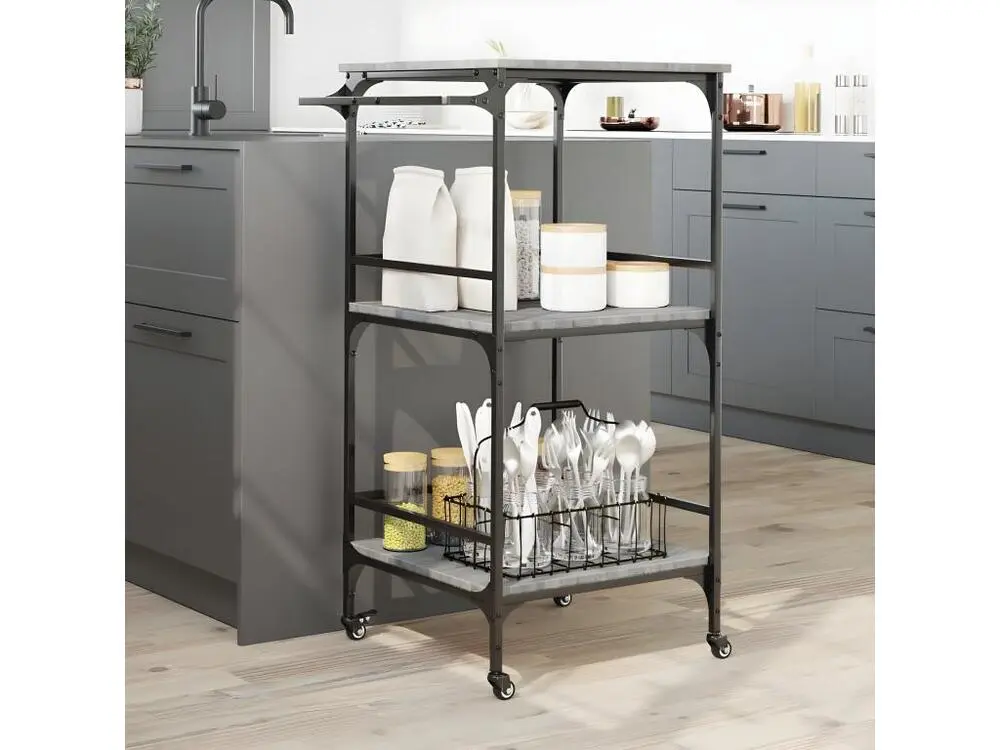 Chariot de cuisine sonoma gris 60,5x50x105 bois d'ingénierie