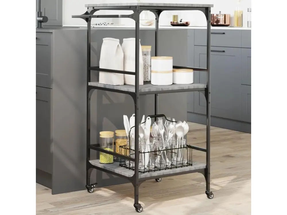 Chariot de cuisine sonoma gris 60,5x50x105 cm bois d'ingénierie