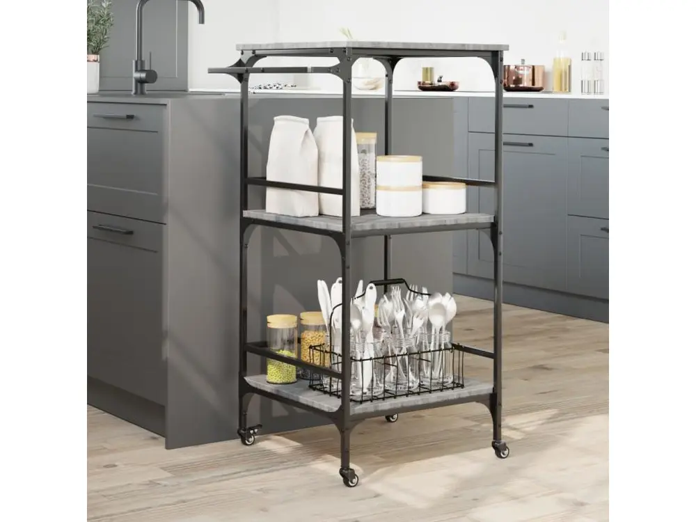 Chariot de cuisine sonoma gris 60,5x50x105 cm bois d'ingénierie