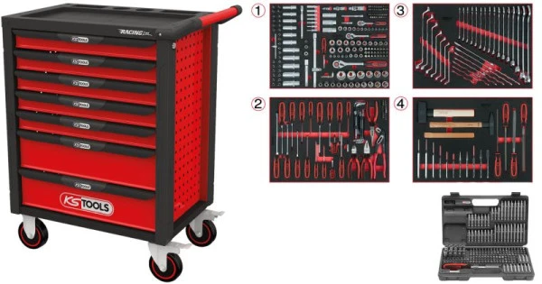 Chariot d'atelier KS Tools RACINGline NOIR/ROUGE avec 7 tiroirs et 515 outils privilégié 826.7515 acheter à bas prix