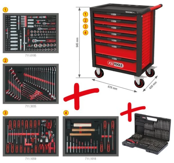 Chariot d'atelier KS Tools RACINGline NOIR/ROUGE avec 7 tiroirs et 515 outils privilégié 826.7515 acheter à bas prix
