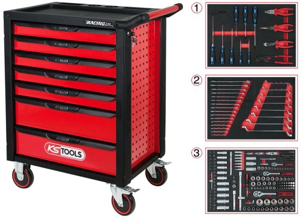Chariot d'atelier KS Tools RACINGline NOIR/ROUGE avec 7 tiroirs et 215 outils sélect 826.7215 acheter à bas prix