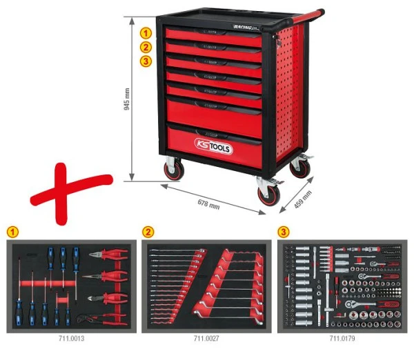 Chariot d'atelier KS Tools RACINGline NOIR/ROUGE avec 7 tiroirs et 215 outils sélect 826.7215 acheter à bas prix