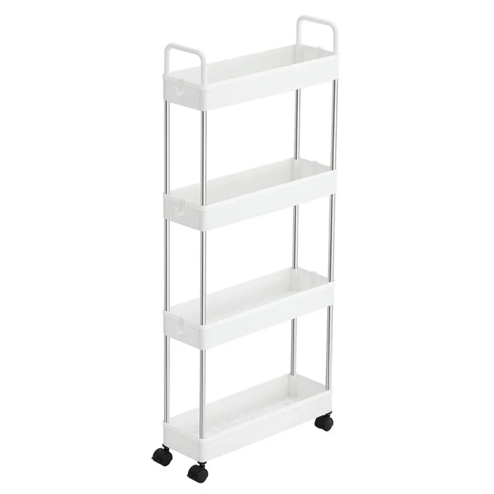 Chariot fin étagère de cuisine à 4 niveaux chariot de salle de bain pour compact espace avec roulettes et poignées 40 x 13...