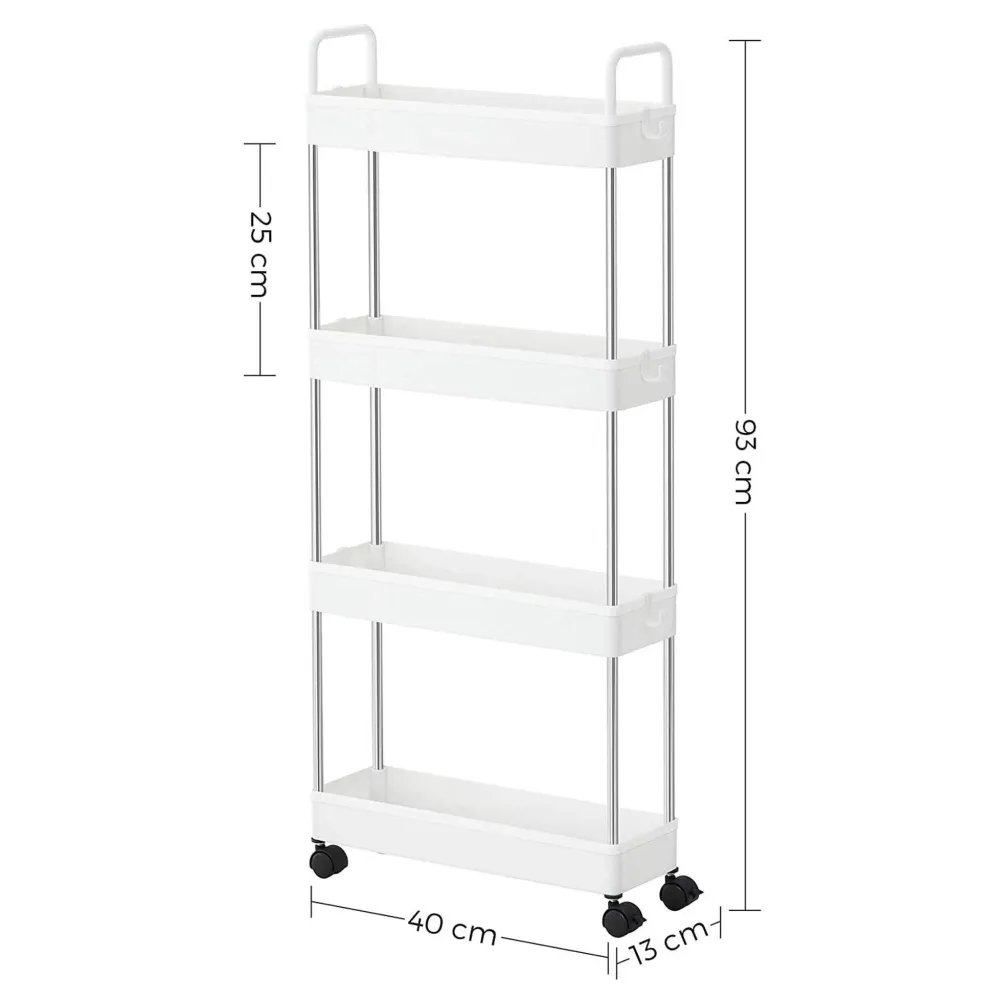 Chariot fin étagère de cuisine à 4 niveaux chariot de salle de bain pour compact espace avec roulettes et poignées 40 x 13...