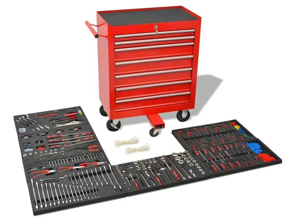 Chariot à outils pour atelier avec 1 125 outils acier Rouge 02_0003235
