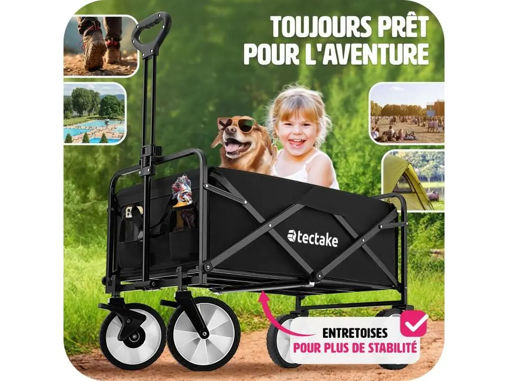 Chariot pliable capacité de charge 80kg avec freins et roues en plastique