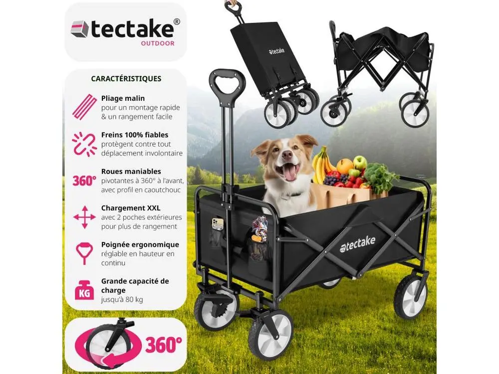 Chariot pliable capacité de charge 80kg avec freins et roues en plastique