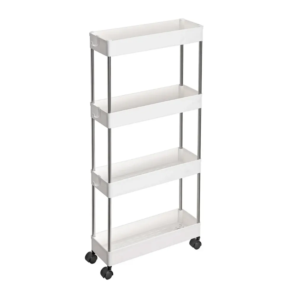 Chariot de rangement mobile sur 4 niveaux étagère sur roulettes pour salle de bain et cuisine étroites 40 x 13,5 x 86 cm b...