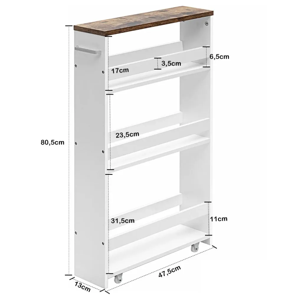 Chariot de rangement à roulettes 47,5 x 13 x 80,5 cm mobile à 4 niveaux pour cuisine étroites salle de bain buanderie bure...