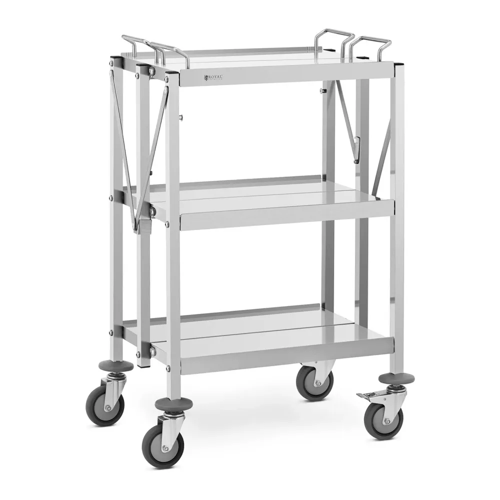Chariot de service 3 tablettes (2x) 50 x 83 / 40 x 58 cm 90 kg pliable acier inoxydable 14_0005038
