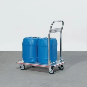 Chariot de transport DENIOS NP 15 plate-forme en aluminium antidérapante + poignée de poussée tubulaire pliable 164-407 pr...