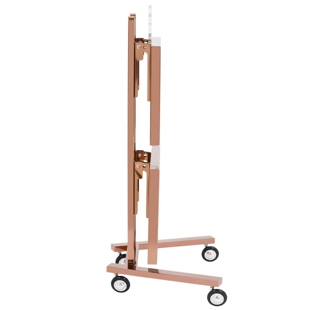 Charriot d'esthétique 2 tablettes rabattables jusqu'à 10 kg acier inoxydable rose doré 14_0008639