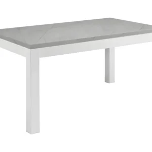 DEYTON - Table Rectangulaire 190x90cm Laquée Blanc et Gris Marbré