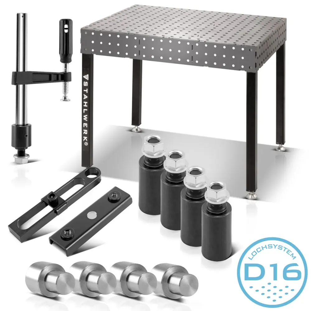 Ensemble de table de soudage 3D Steelworks, table d'assemblage avec système de trous D16 et plan de travail de 6 mm comme...