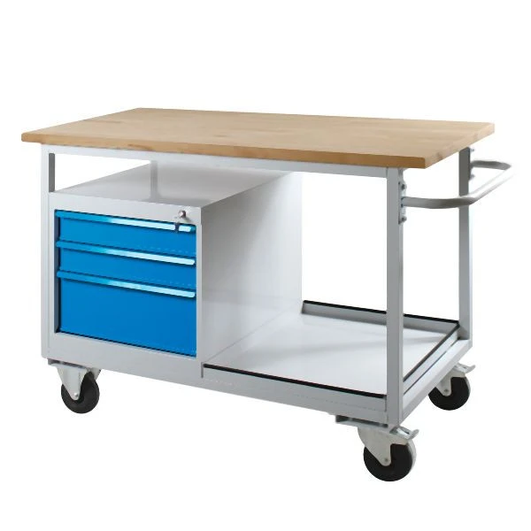 Etabli ADB Mobile Eko "type chariot à table" avec 3 tiroirs et étagère RAL7035/5012 41923 choisir à bas...