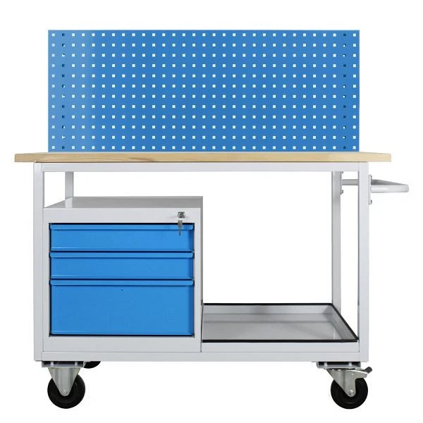 Etabli ADB Mobile Eko "type chariot à table" avec 3 tiroirs 1 paroi perforée et étagère bleu évident 419...