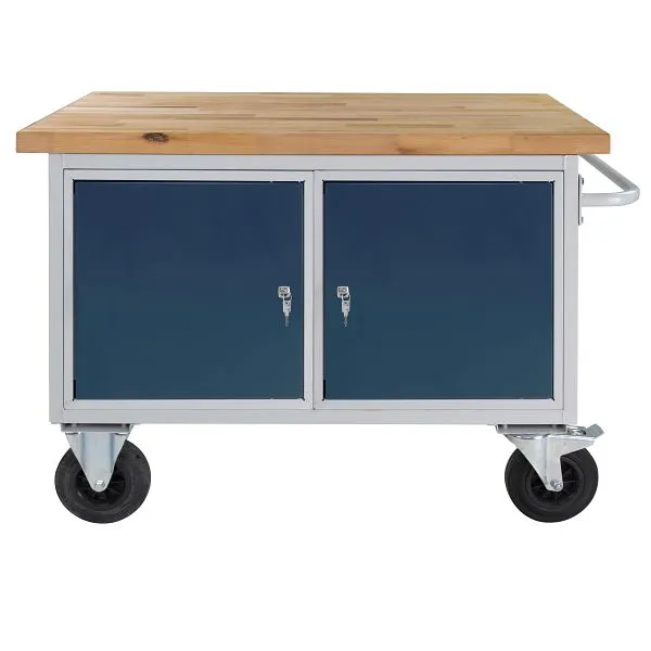 Etabli mobile ADB "type chariot de table" 2 portes 840x1300x600 mm chariot de table : gris évident RAL 7...