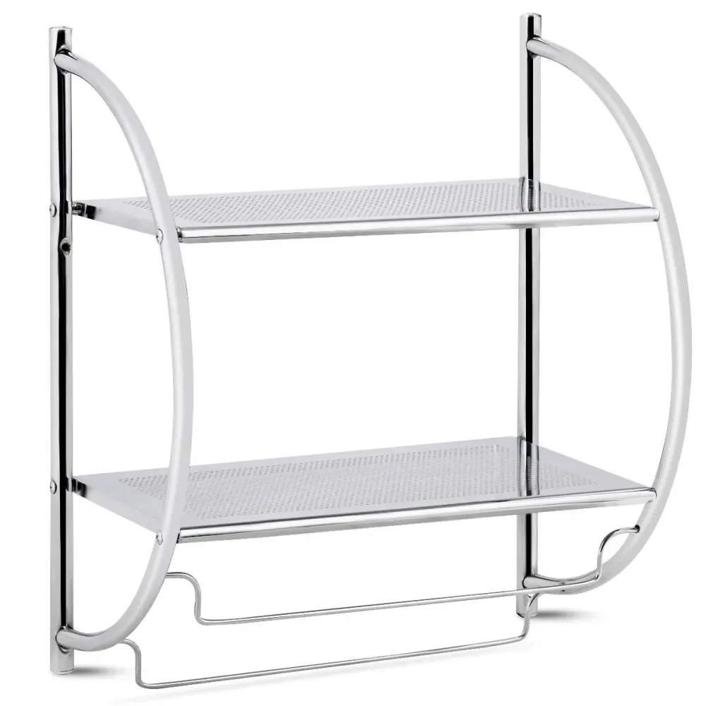 Etagère murale etagère de rangement en métal chromé 45 x 25 5 x 55cm avec 2 tablettes et 2 barres 20_0000602