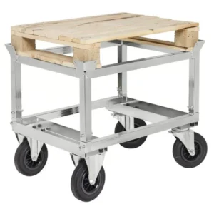 Kongamek Transpalette galvanisé avec porte-palette 2 roulettes fixes et 2 roulettes pivotantes en caoutchouc plein 846x646...