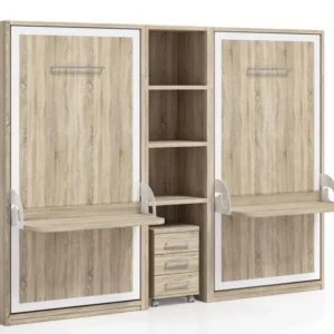 2 lits escamotables 90x190 avec bureau et étagère centrale Studante-Façade Chêne manifeste