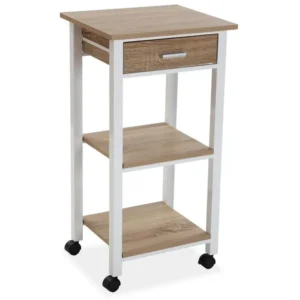 Moreta Chariot de cuisine avec roulettes et tiroirs, 81 x 37 x 42 cm,Bois, Blanc et marron