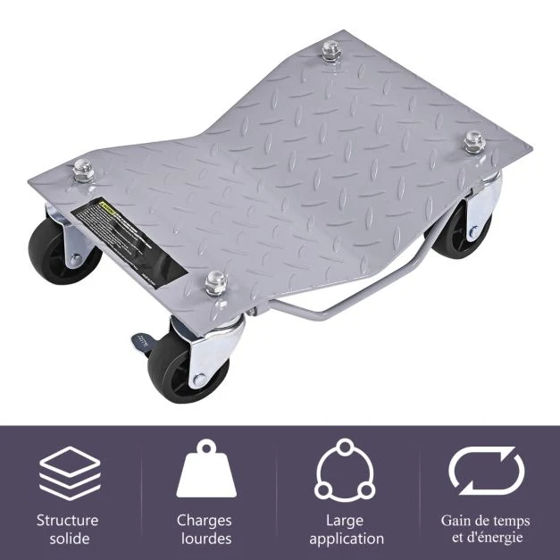 4 pcs chariots de manutention de voiture capacité 680 kg/pc avec roulettes verrouillables 360° et poignée 40,5 x 30 cm 20_...
