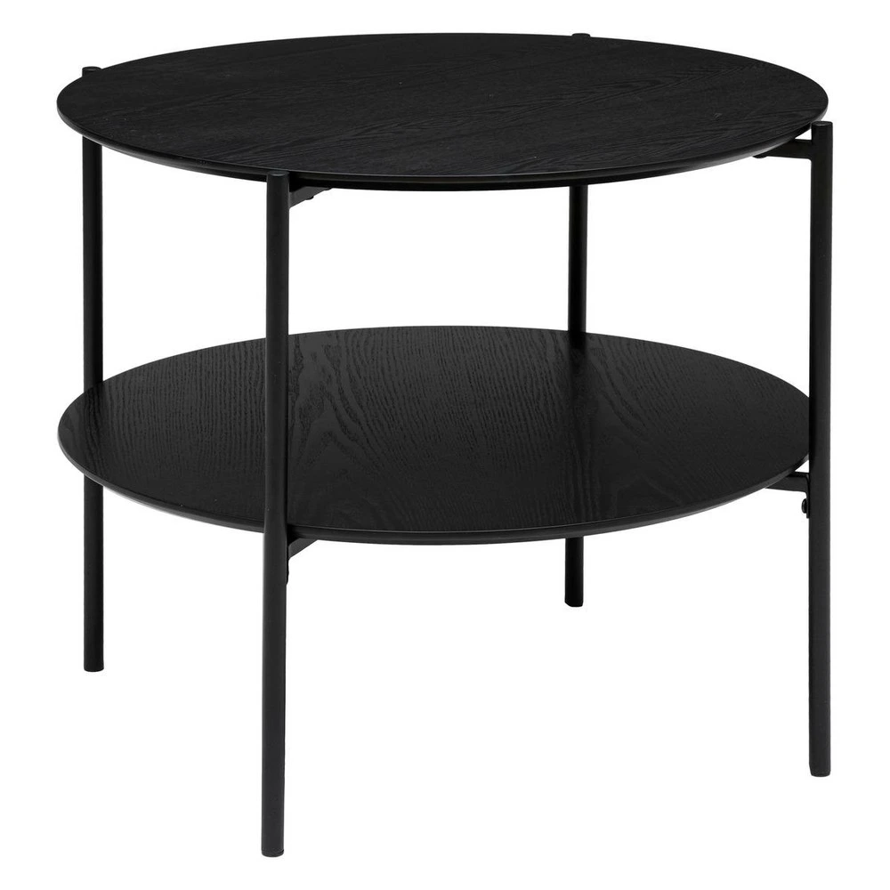 Table basse ronde "kemi" en placage noyer & métal d63,2cm noir