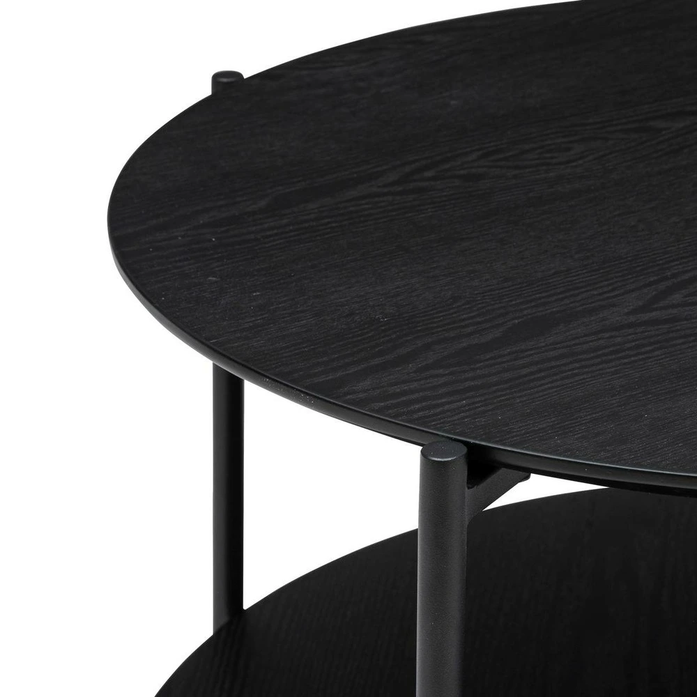 Table basse ronde "kemi" en placage noyer & métal d63,2cm noir
