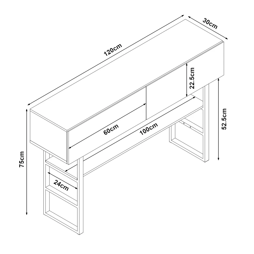 Table console 75 x 120 x 30 cm panneau de particules gris manifeste 03_0010888
