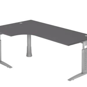 Table d'angle Hammerbacher pied C 200x120cm 90° graphite/argent chemin de câbles horizontal peut être monté à gau...