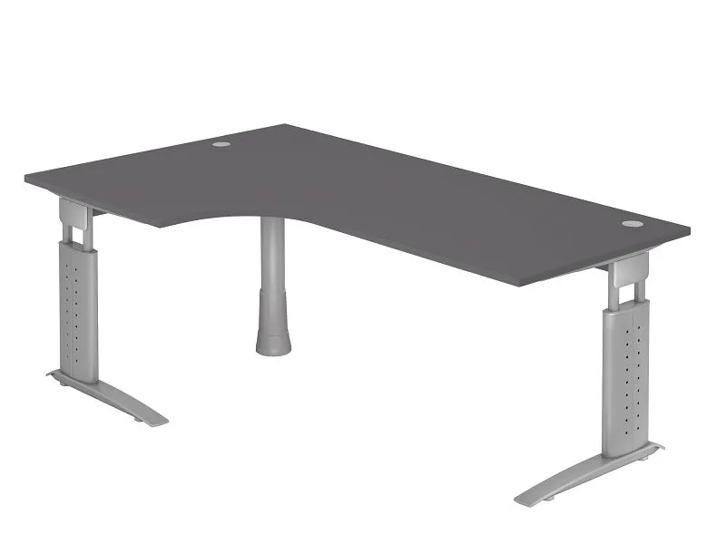 Table d'angle Hammerbacher pied C 200x120cm 90° graphite/argent chemin de câbles horizontal peut être monté à gau...