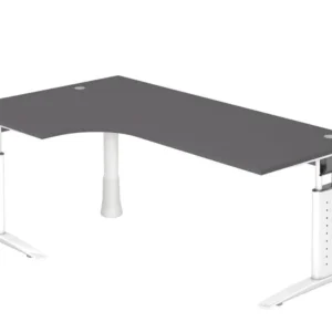 Table d'angle Hammerbacher pied C 200x120cm 90° graphite/blanc peut être montée à gauche ou à droite hauteur de t...