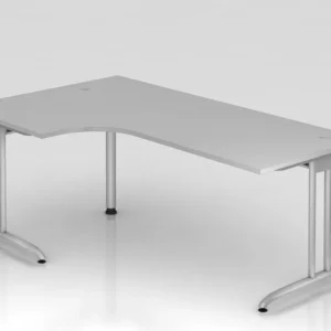 Table d'angle Hammerbacher pied C 200x120cm 90° gris forme d'angle 90° chemin de câbles horizontal monta...