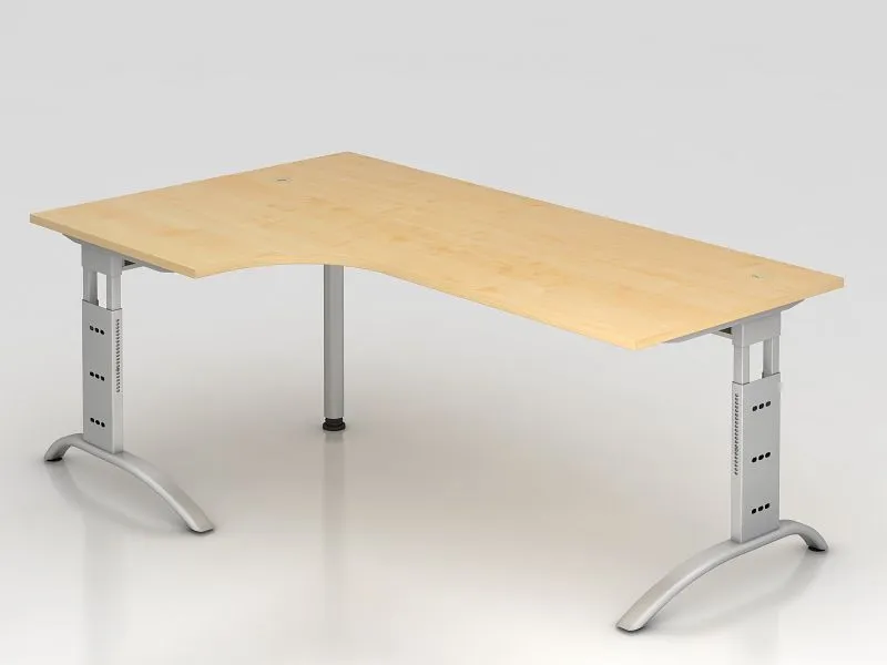 Table d'angle Hammerbacher pied C 200x120cm 90° érable forme d'angle 90° chemin de câbles horizontal mon...