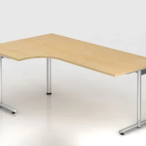 Table d'angle Hammerbacher pied C 200x120cm 90° érable/argent forme d'angle 90° chemin de câbles horizon...