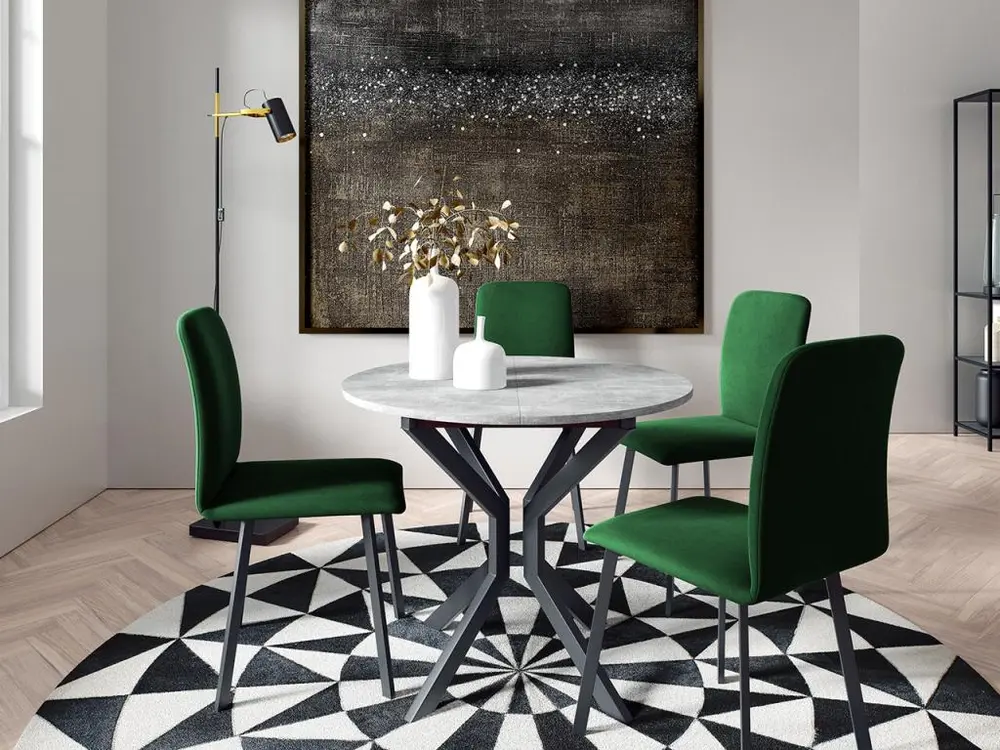 Table Edmond 111, Marbre gris|Noir, 77cm, Allongement, Stratifié, Métal