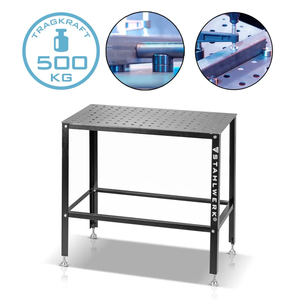 Table de soudage STAHLWERK | Table de montage avec capacité de charge de 500 kg et plan de travail de 3 mm 91,5 x 46 x 90...