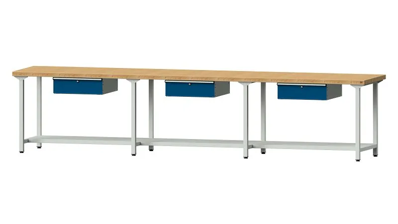 Table de travail ANKE exemple 203 4050 x 800 x 900 mm RAL 7035/5010 BMP 50 mm 401.535 prendre à bas prix