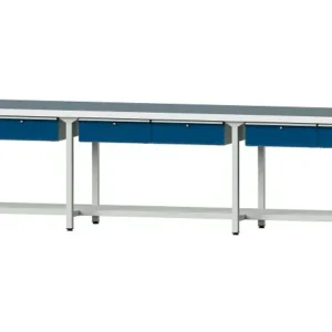 Table de travail ANKE exemple 205 4050 x 800 x 900 mm RAL 7035/5010 UBP 50 mm 401.559 magasiner à bas prix